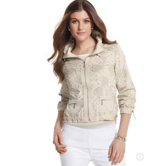 White House black-market 3/4 sleeves drawstrings eyelet women’s jacket size 6 - Picture 2 of 16